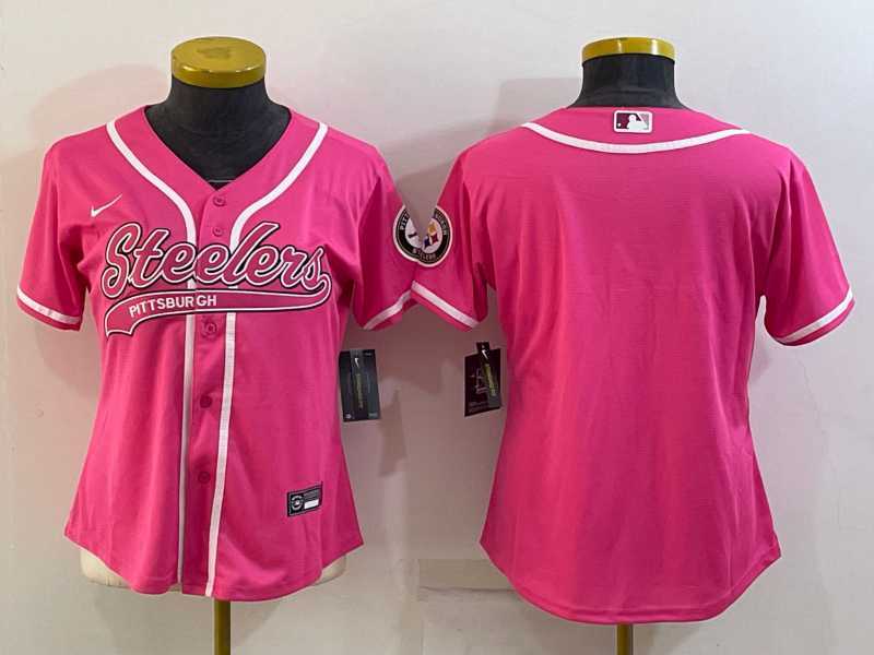 Women%27s Pittsburgh Steelers Blank Pink With Patch Cool Base Stitched Baseball Jersey->women nfl jersey->Women Jersey